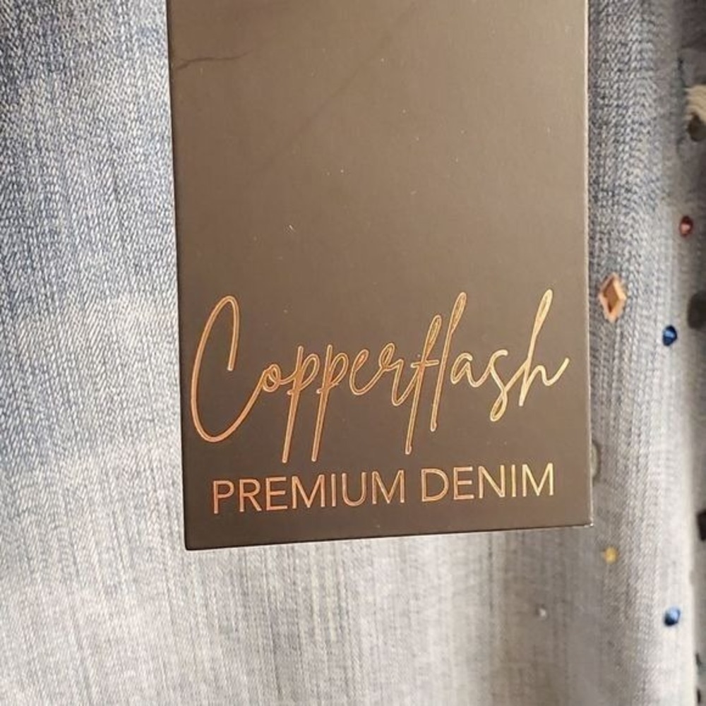 Copperflash 22W High Rise Skinny Jeans Light Wash Rhinestone Distressed NEW - Picture 7 of 9